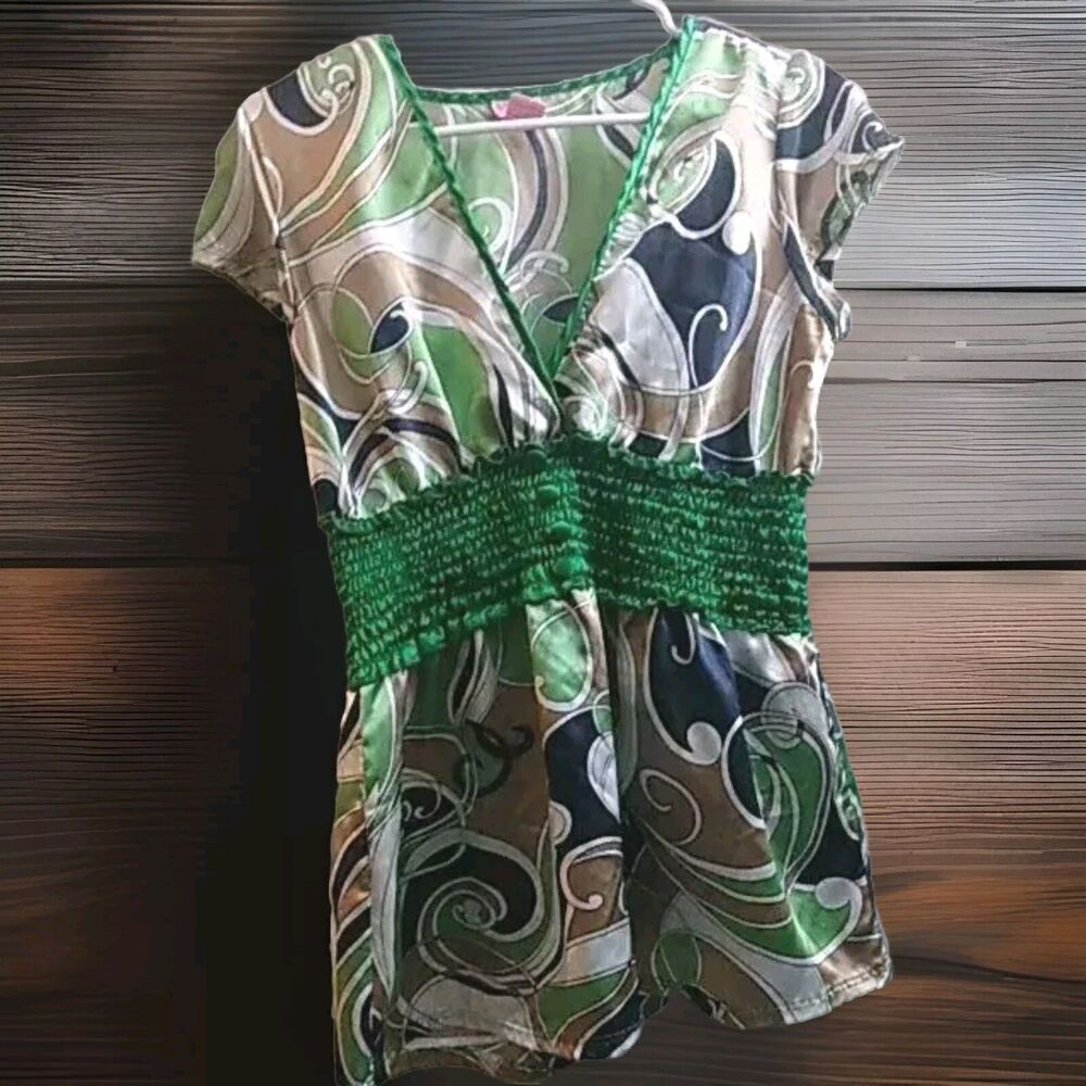 She's Cool Satin Short Sleeve Elastic Waisted Blouse